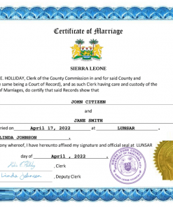 Sierra Leone marriage certificate Word and PDF template, completely editable