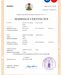 Nigeria marriage certificate Word and PDF template, completely editable