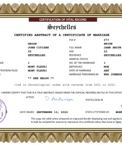 Seychelles marriage certificate Word and PDF template, fully editable
