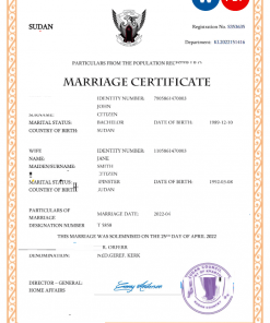 Sudan marriage certificate Word and PDF template, fully editable