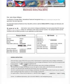 ANTIGUA AND BARBUDA Electronic Entry Visa PSD template, completely editable, with fonts