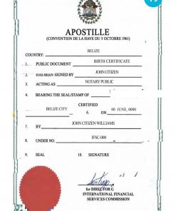 Belize birth certificate, Apostille PSD template, completely editable, version 2