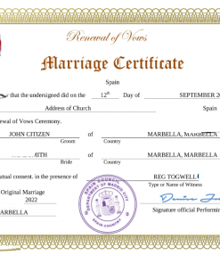 Spain marriage certificate Word and PDF template, fully editable