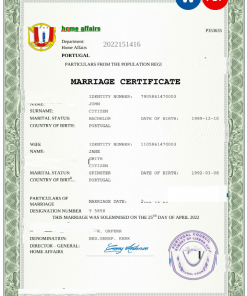 Portugal marriage certificate Word and PDF template, completely editable
