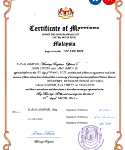 Malaysia marriage certificate Word and PDF template, fully editable