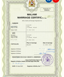 Malawi marriage certificate Word and PDF template, completely editable