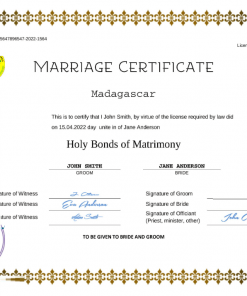 Madagascar marriage certificate Word and PDF template, fully editable