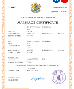 Ukraine marriage certificate Word and PDF template, completely editable