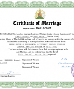 United Kingdom marriage certificate Word and PDF template, fully editable