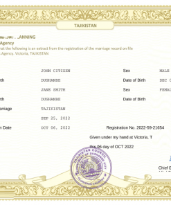 Tajikistan marriage certificate Word and PDF template, fully editable