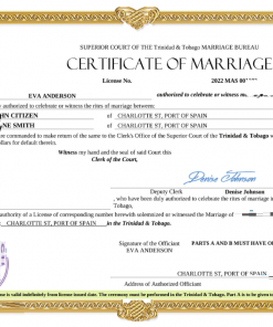 Trinidad and Tobago marriage certificate Word and PDF template, completely editable