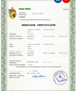 Tunisia marriage certificate Word and PDF template, fully editable