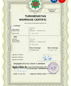 Turkmenistan marriage certificate Word and PDF template, fully editable