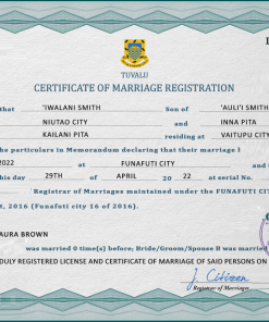 Tuvalu marriage certificate PSD template, fully editable