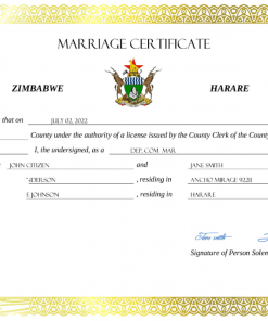 Zimbabwe marriage certificate Word and PDF template, completely editable