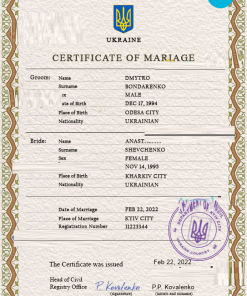 Ukraine marriage certificate PSD template, fully editable