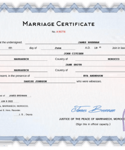 Morocco marriage certificate Word and PDF template, completely editable