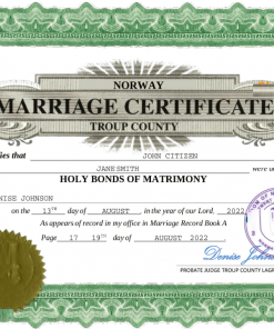 Norway marriage certificate Word and PDF template, fully editable