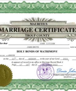 Mauritius marriage certificate Word and PDF template, fully editable