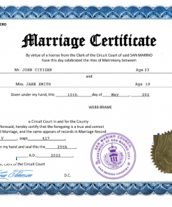 San Marino marriage certificate Word and PDF template, completely editable