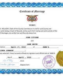 Yemen marriage certificate Word and PDF template, completely editable