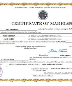 Marshall Islands marriage certificate Word and PDF template, fully editable