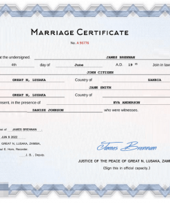 Zambia marriage certificate Word and PDF template, fully editable