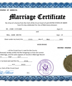 USA marriage certificate Word and PDF template, completely editable