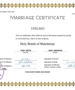 Ireland marriage certificate Word and PDF template, fully editable