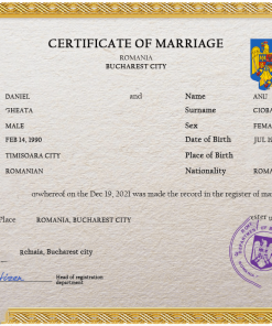 Romania marriage certificate PSD template, fully editable