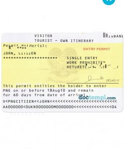 PAPUA NEW GUINEA tourist visa PSD template, completely editable, with fonts