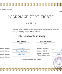 Cyprus marriage certificate Word and PDF template, completely editable