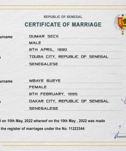 Senegal marriage certificate PSD template, completely editable
