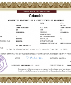 Colombia marriage certificate Word and PDF template, fully editable