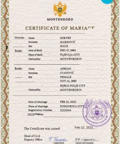 Montenegro marriage certificate PSD template, completely editable
