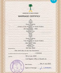 Saudi Arabia marriage certificate PSD template, fully editable