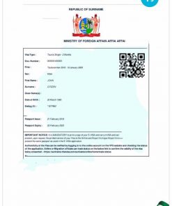 SURINAME electronic travel visa PSD template, with fonts