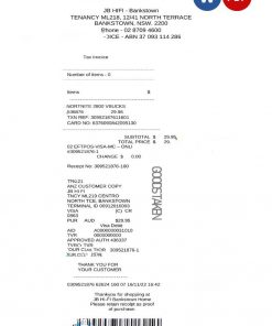 Australia JB Hi-Fi tax invoice Word and PDF template, fully editable