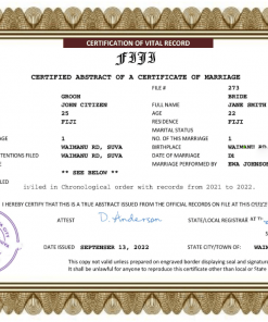 Fiji marriage certificate Word and PDF template, completely editable