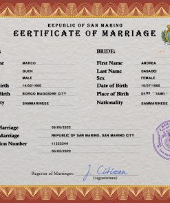 San Marino marriage certificate PSD template, fully editable