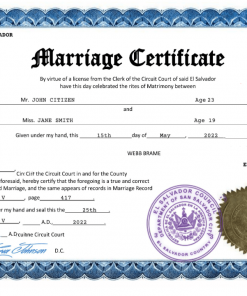 El Salvador marriage certificate Word and PDF template, fully editable