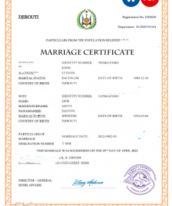 Djibouti marriage certificate Word and PDF template, fully editable