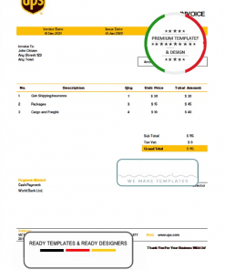 USA UPS invoice template in Word and PDF format, fully editable