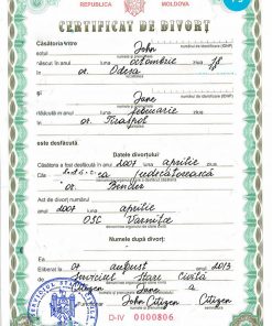 MOLDOVA vital record divorce certificate PSD template