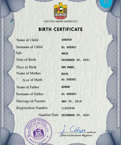 UAE vital record birth certificate PSD template