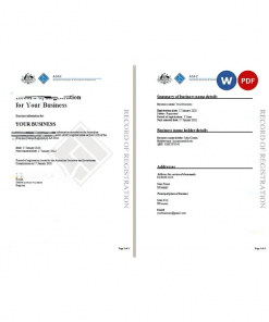 Australian Securities and Investments Commission's (ASIC) Record of Business Registration Word and PDF template, 3 pages