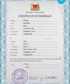 Singapore marriage certificate PSD template, completely editable