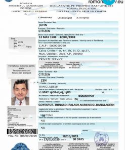 ROMANIA electronic visa PSD template, with fonts