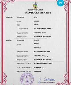 Solomon Islands marriage certificate PSD template, completely editable