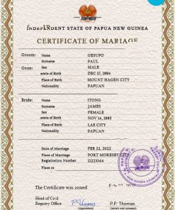 Papua New Guinea marriage certificate PSD template, fully editable